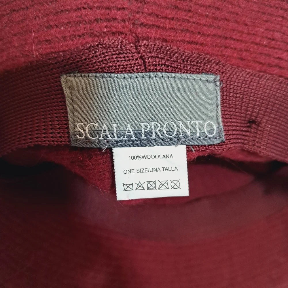 Scala Pronto Burgundy Wool‎ Cloche Hat With Black Bow Accent